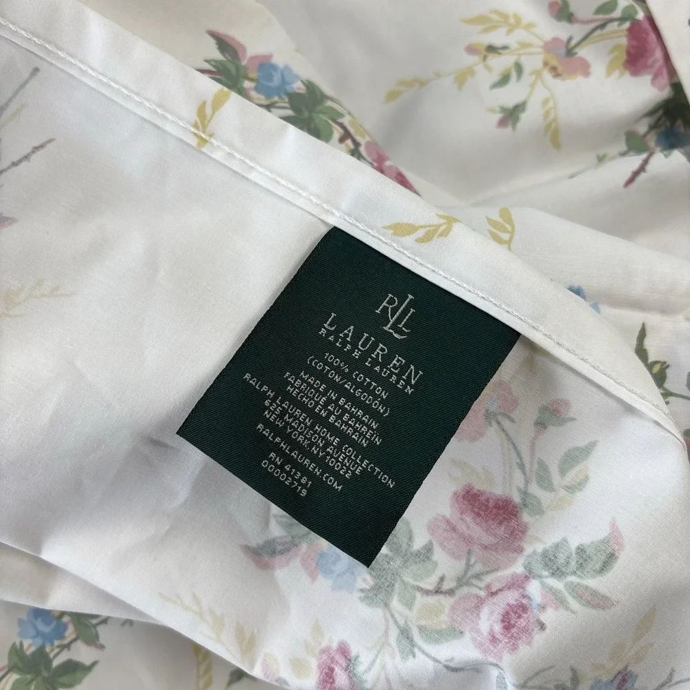 Lauren Ralph Lauren King Flat Sheet Sateen Cottagecore White Pink Blue Floral